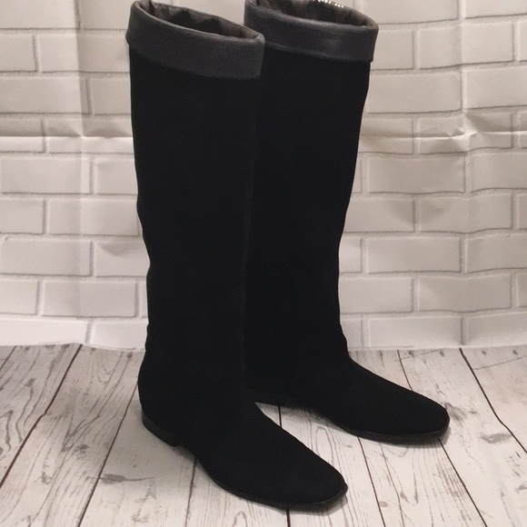 Michel Perry suede boots Black knee high Italy 6.5 - Picture 1 of 8